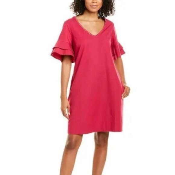 Tommy Bahama XS Hot Pink Flutter Sleeve Dress LANAILETTE Barbiecore Pockets - Picture 1 of 8